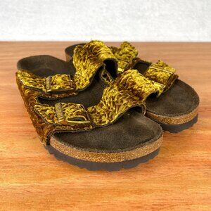 Birkenstock Sandals Womens 37 Brown Yellow Velvet Preppy Flat Strap Buckle Shoes